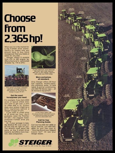 1977 Steiger Tractors – All Models Pictured – NEW METAL SIGN: 12×16&Prime; Ships Free
