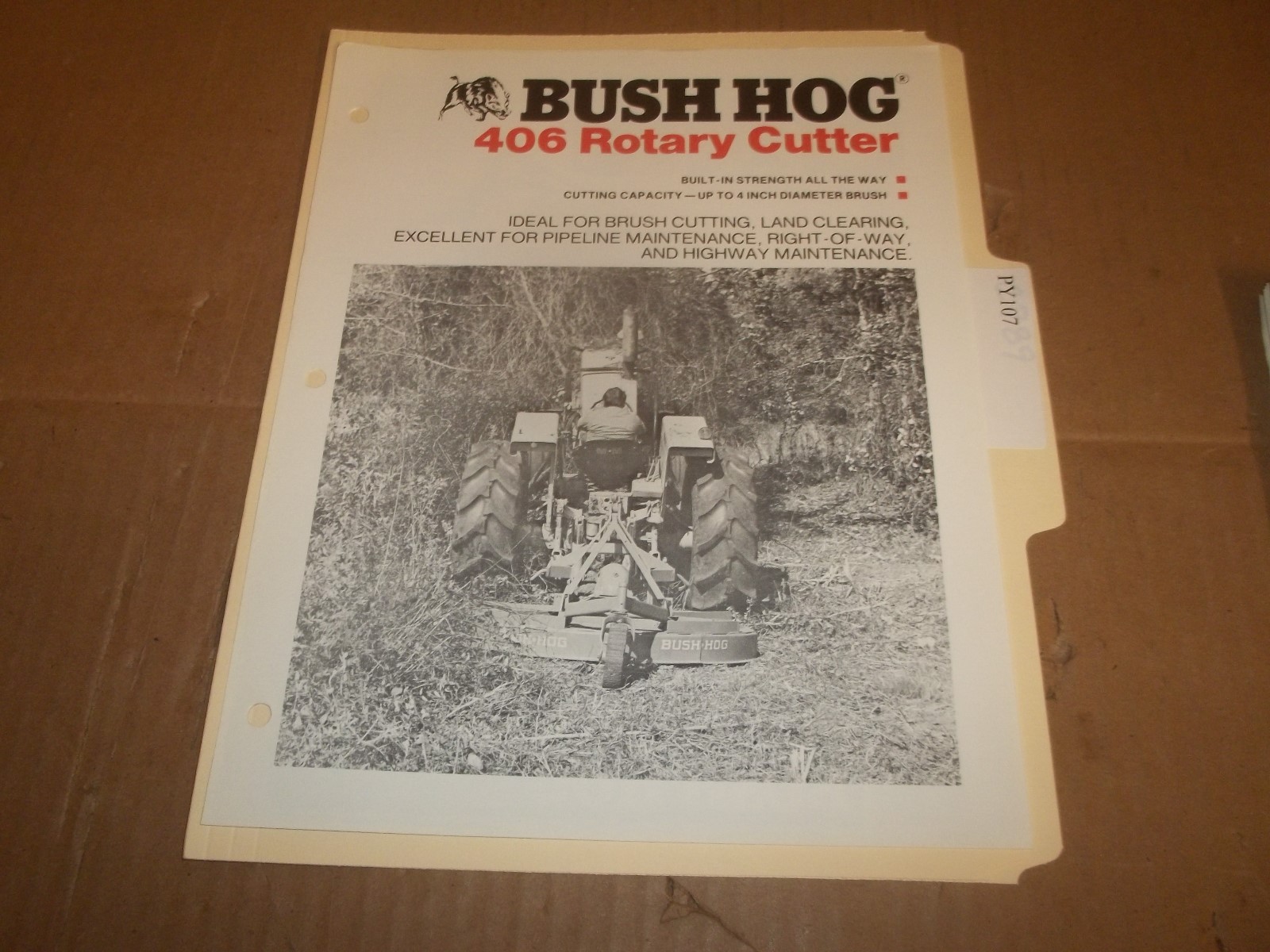 PY107) Bush Hog Sales Brochure 2 Pages – 406 Rotary Cutter
