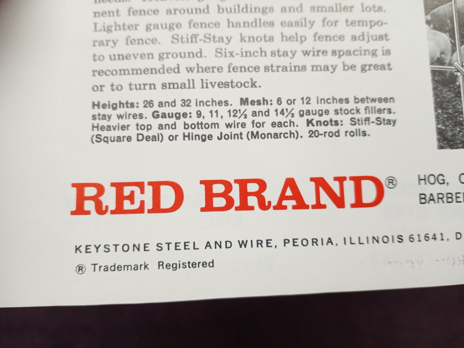Vintage RED BRAND BARB WIRE AD Brochure