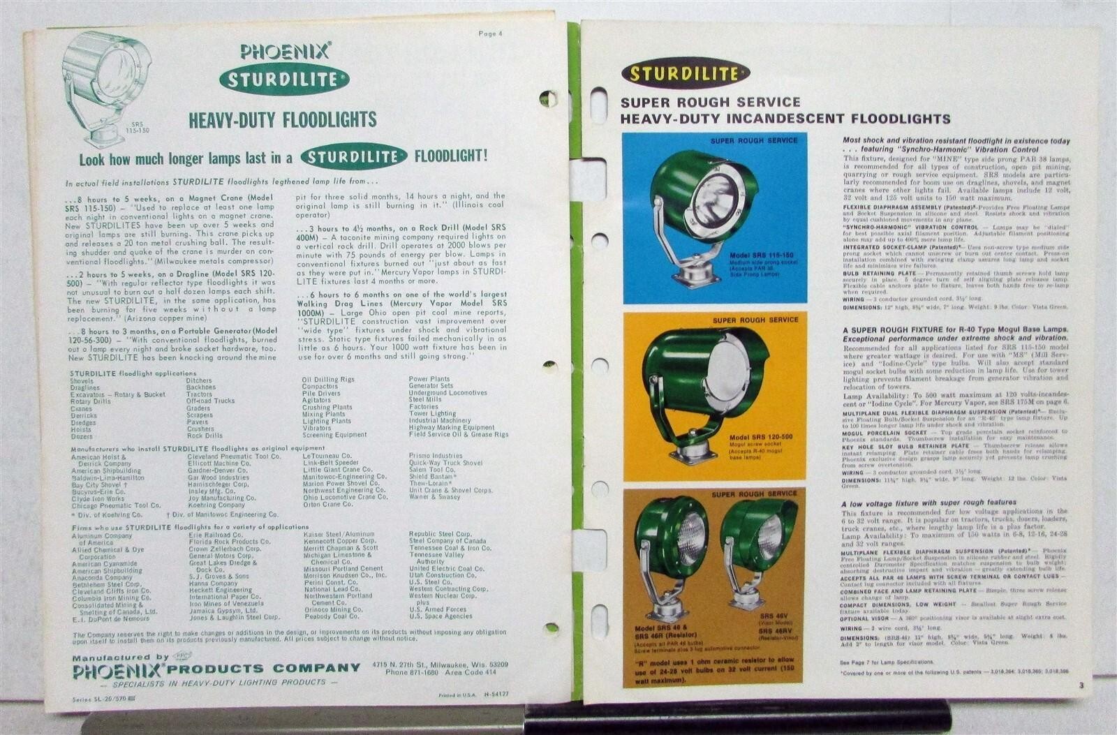 1969 Phoenix Sturdilite With Price List Floodlights Construction Sales Brochure