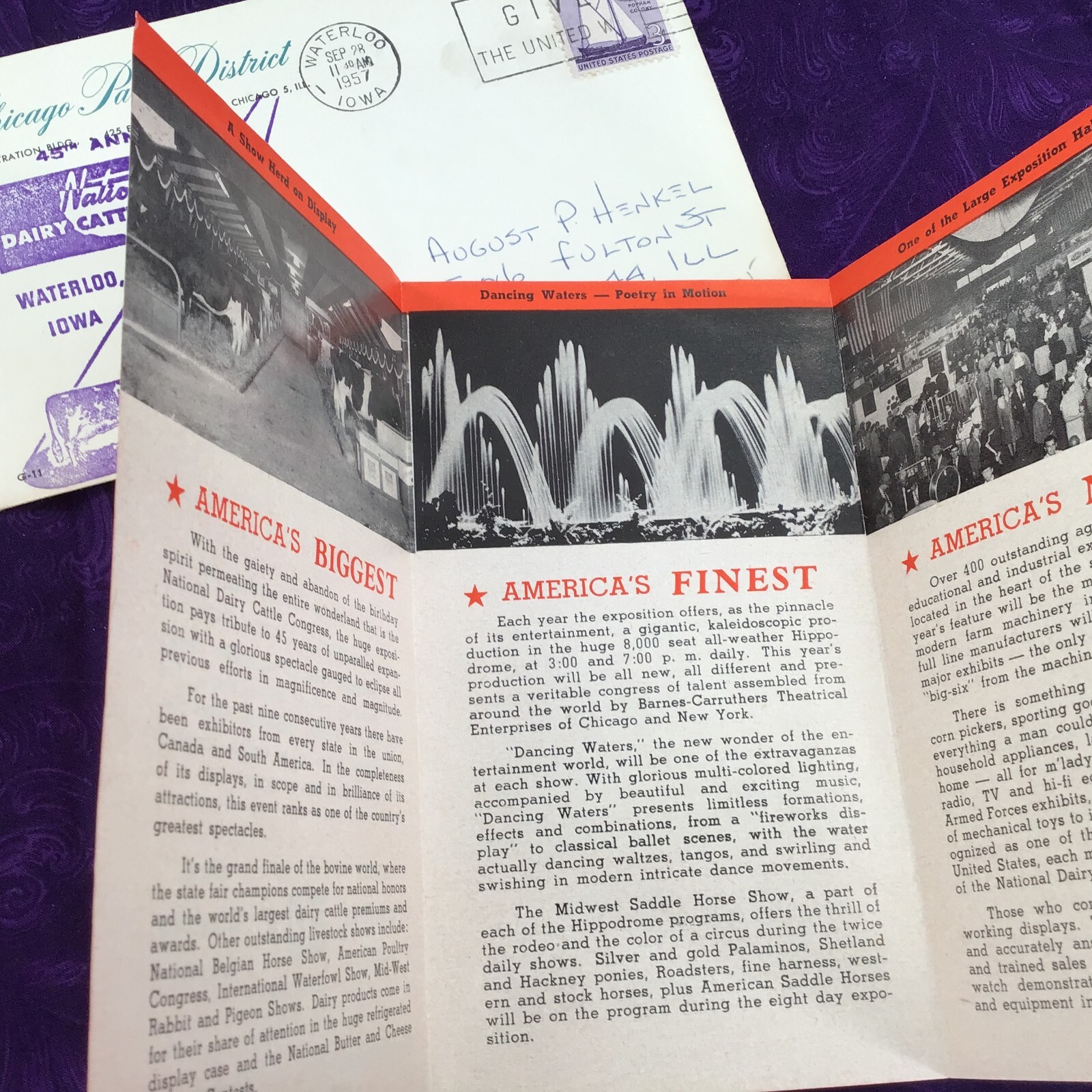 National Dairy Cattle Congress, 1957 Waterloo Cancel & Brochure, Chicago Park
