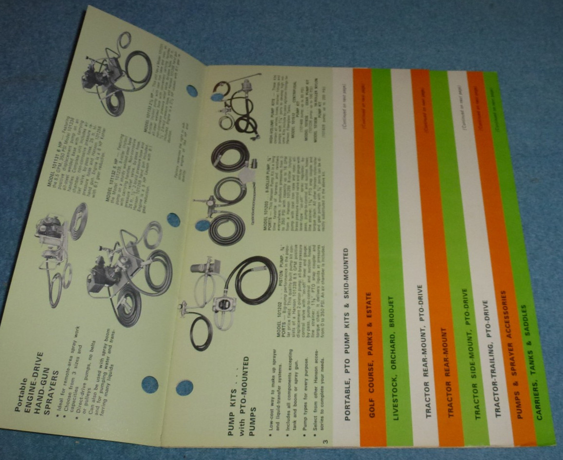 Vintage 1972 Hanson Equipment Co Sprayers Catalog Brochure Parts List Specs etc