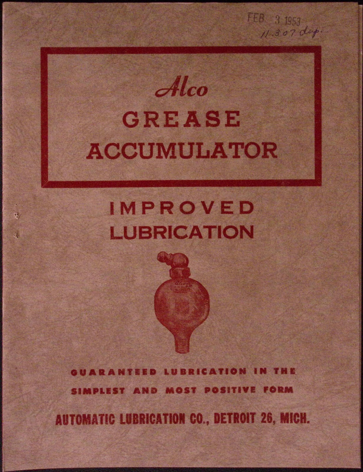 1953 Alco Grease Accumulator Brochure LOT Improved Lubrication Co Detroit MI