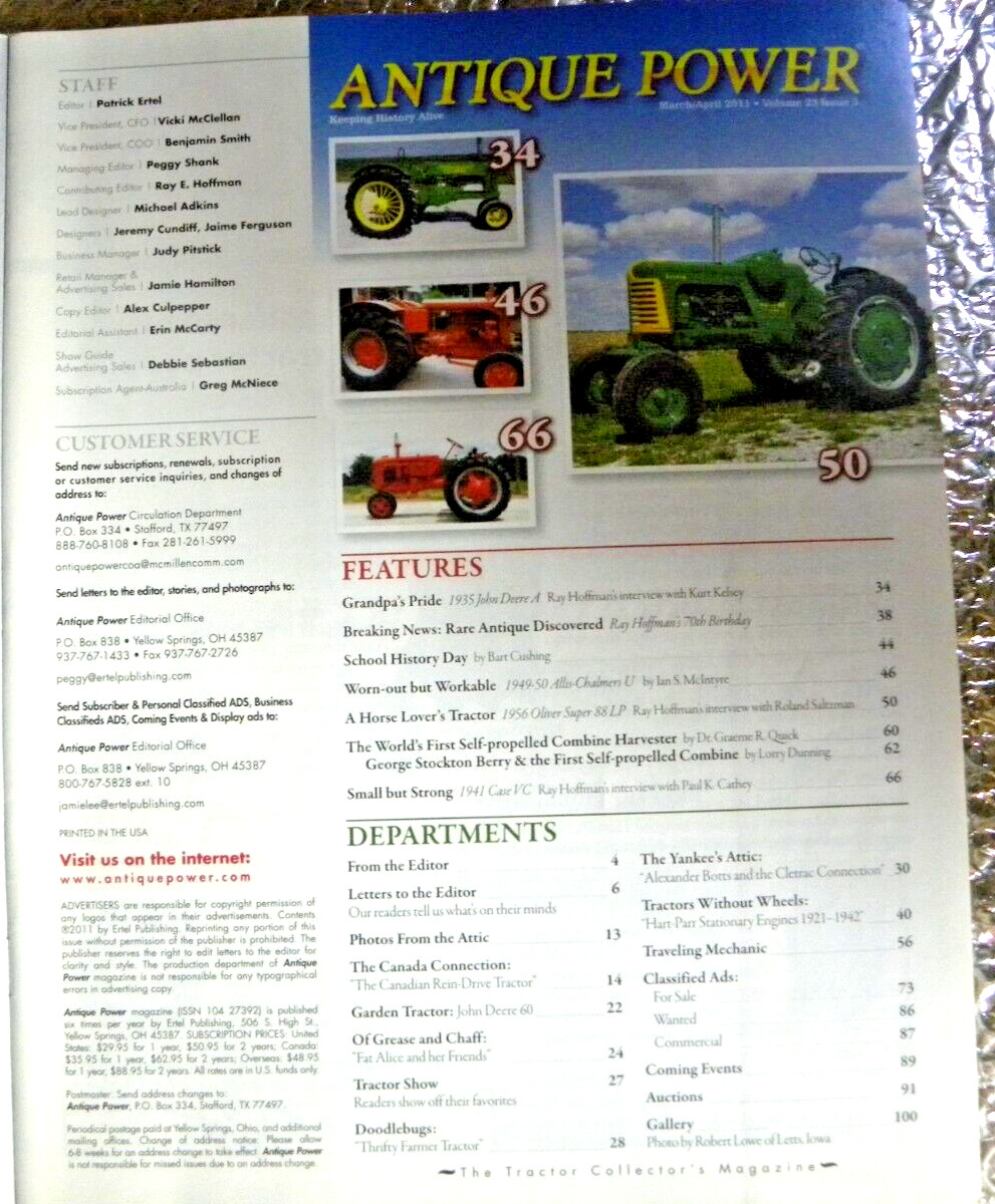 ANTIQUE POWER Magazine March April 2011 Oliver Super 88 Cover FREE SHIPPING
