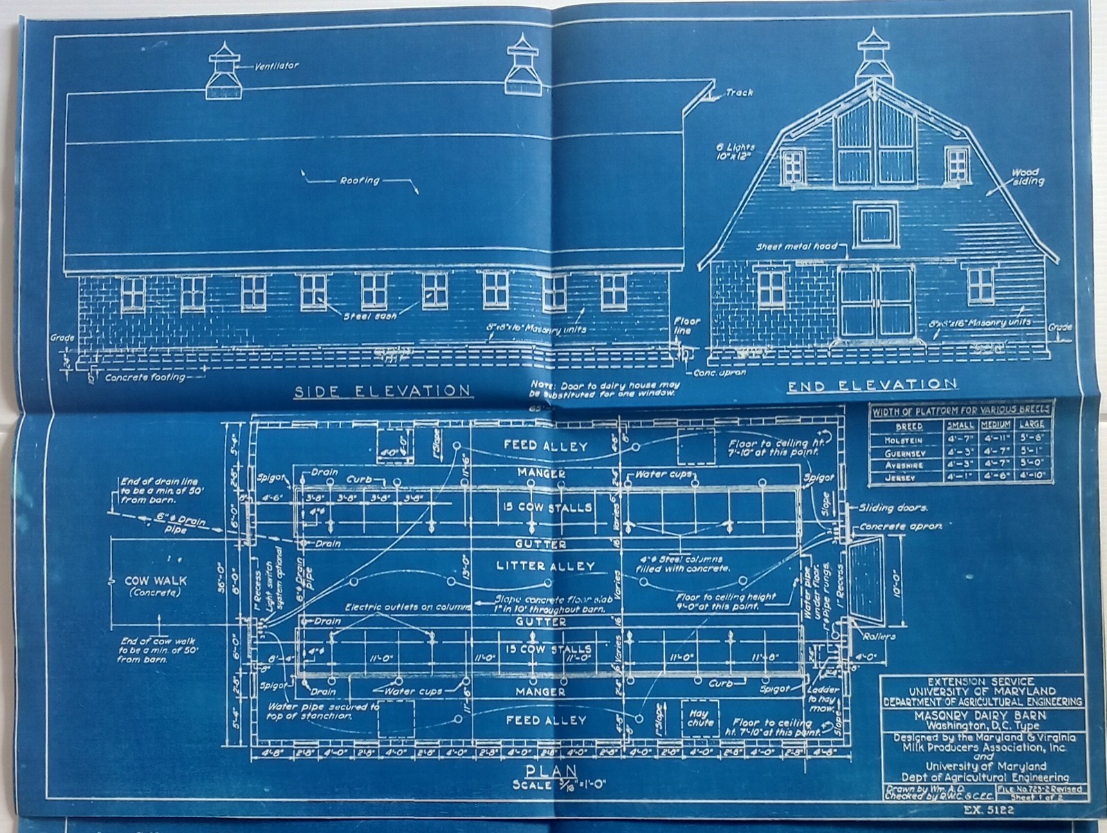 1940&prime;-50&rsquo;s Dairy Barn And Dairy Houses Actual Blue Prints 2 Houses & Both Barn