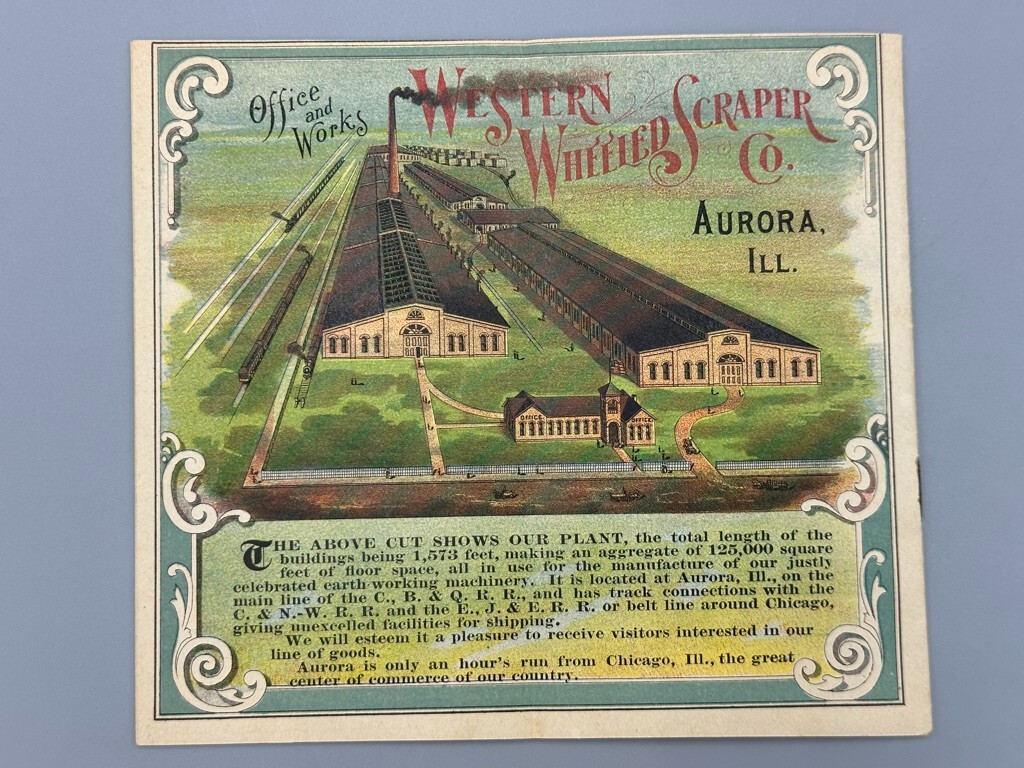 1893 ROAD MACHINE Western Wheel Scraper WORLDS FAIR Catalog Trade Card AURORA IL