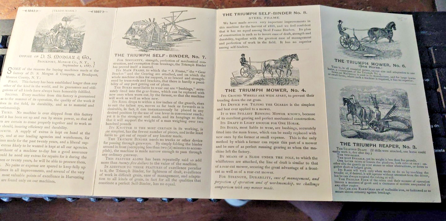 5 pc Antique Farm Agriculture Trade cards Triumph , Walter Wood ,Bucher & Gibbs