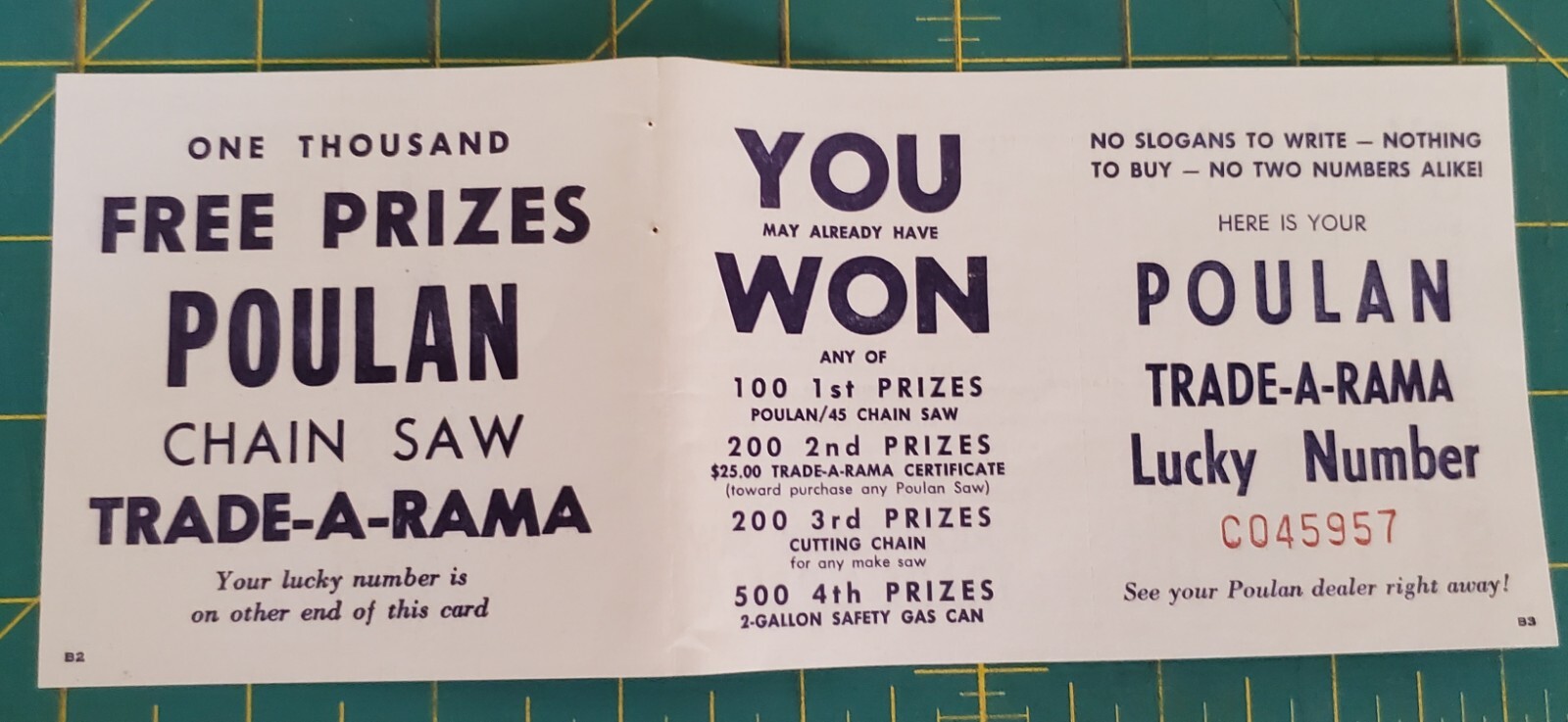 Vintage 1960 s Chainsaw Ad Sweepstakes Cards