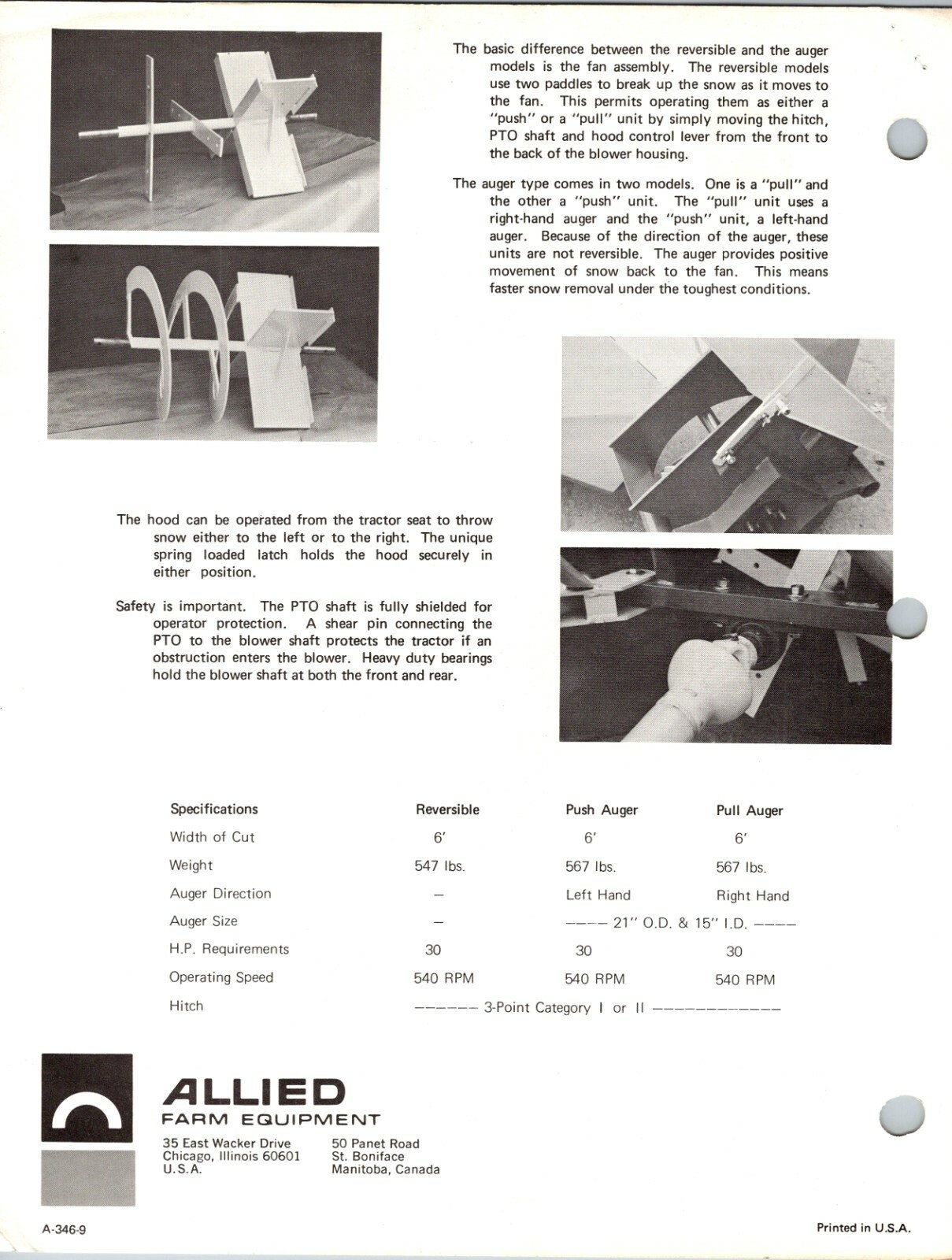 Vintage Allied Tractor Snow Blowers Chicago IL Sales Dealer Advertising Brochure