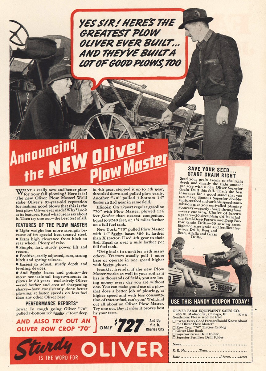 1940 Oliver Plow Master: Yes Sir Vintage Print Ad