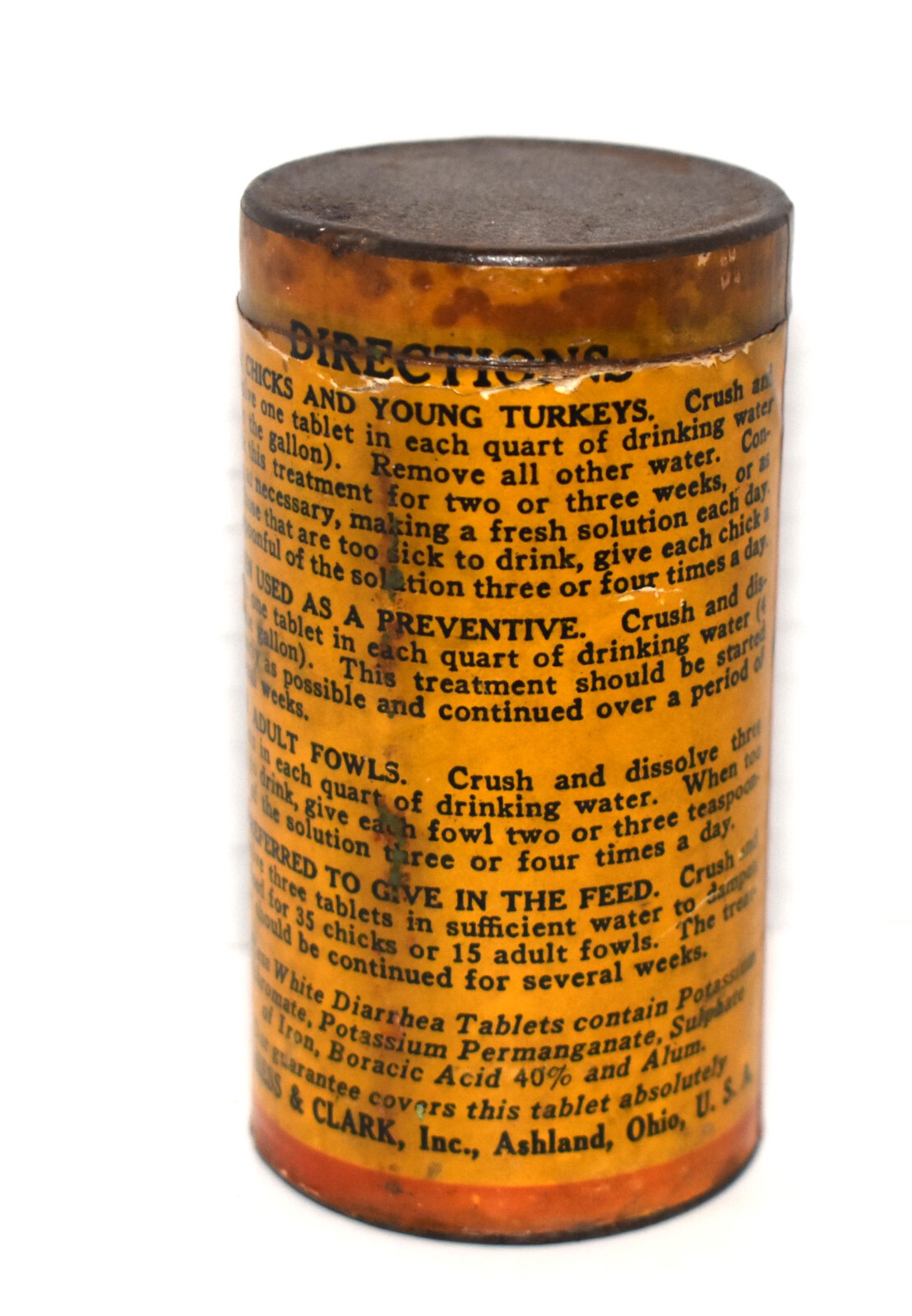 Vintage 1926 Dr Hess White Diarrhea Tablets for Chicks Can Farm Medicine Can