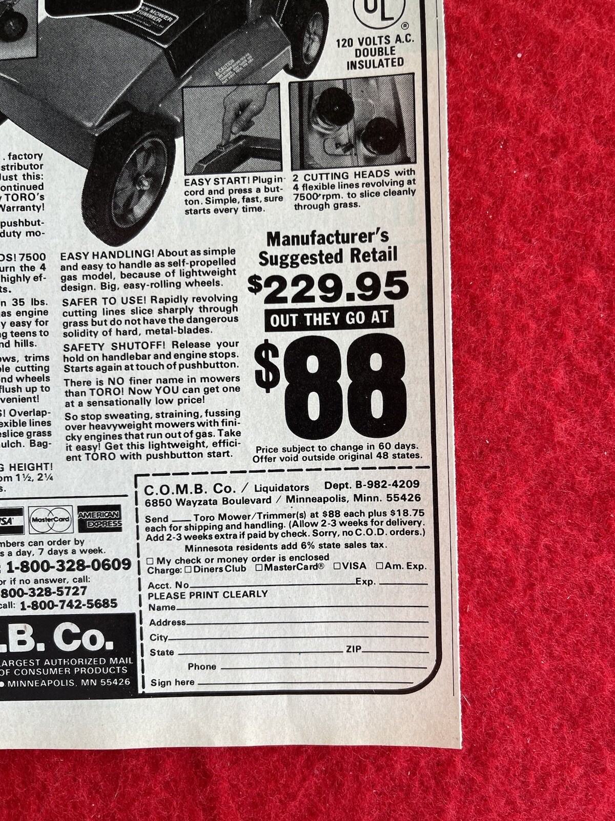 Vintage 1983 Print Ad Toro Electric Mower Trimmer Advertisement