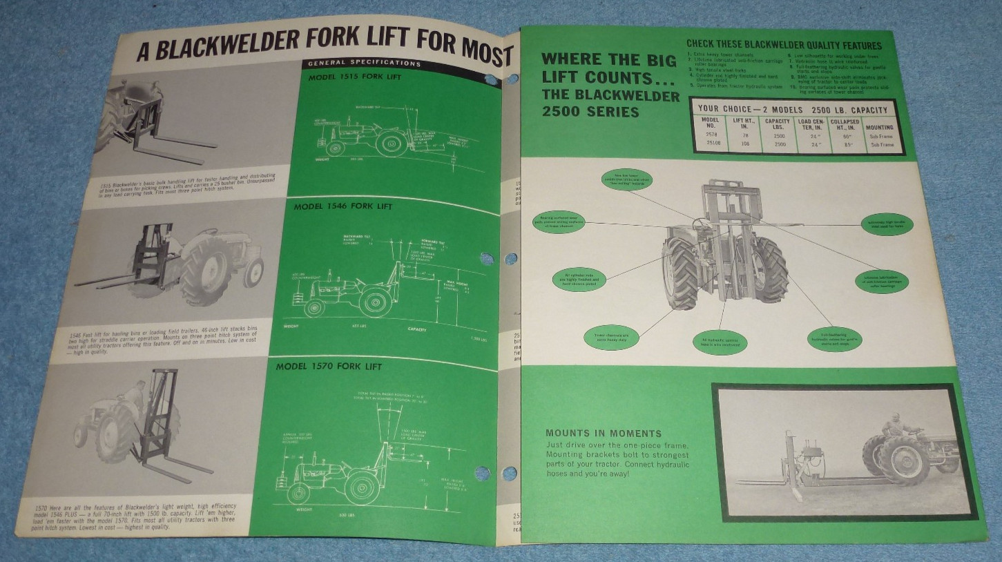 Vintage 1960s Blackwelder Mfg Co Fork Lifts 6 Models Farm Equipment Brochure