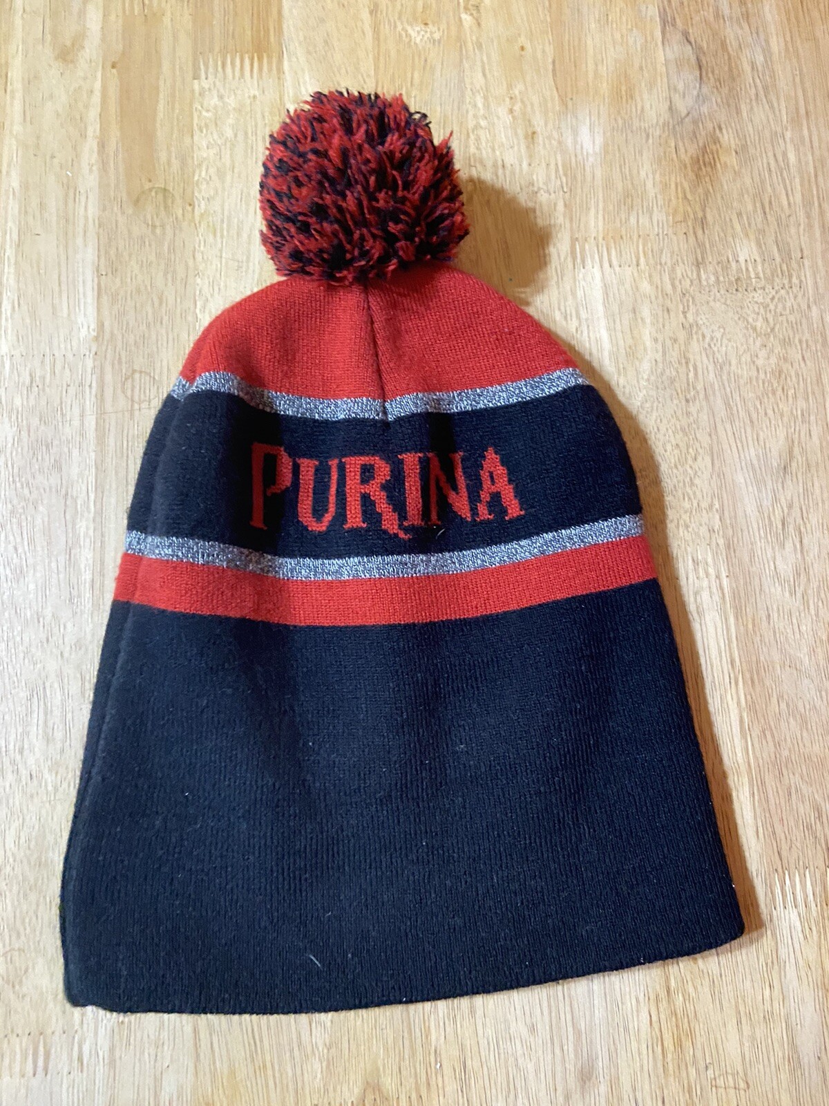 Purina Toboggan Beanie Hat Rare Collectible Advertisement Red Black Ski