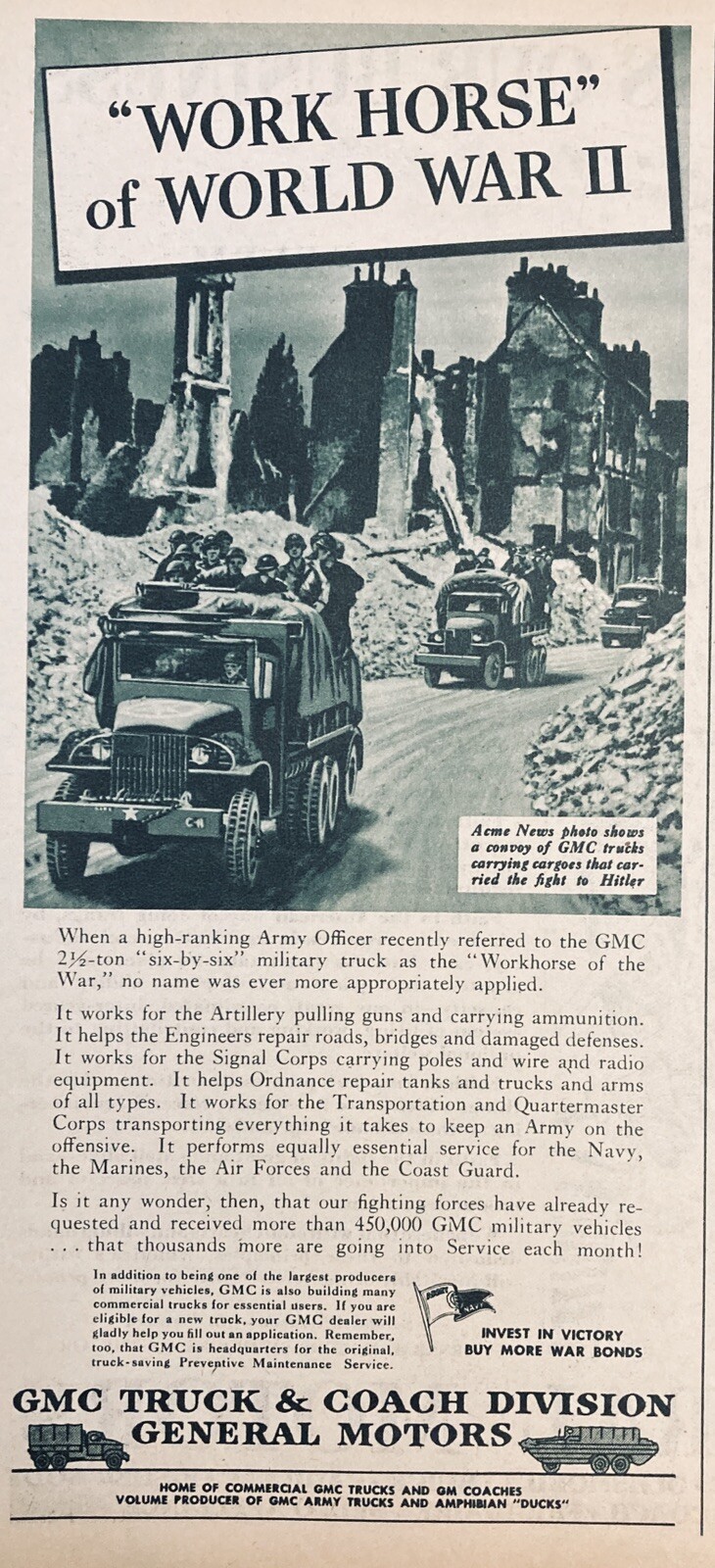 1945 AD.(XF8))~GMC TRUCK & COACH DIV., GM. “WORK HORSE” OF WORLD WAR II