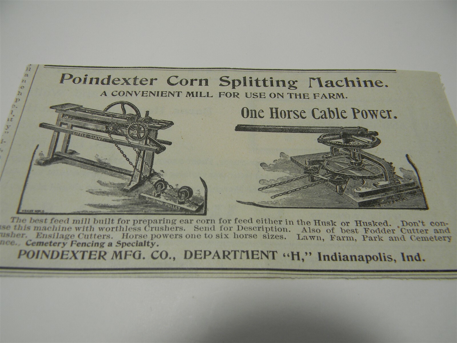 Vintage 1890 s Poindexter Corn Splitting Machine Man Cave Print Ad 5B1