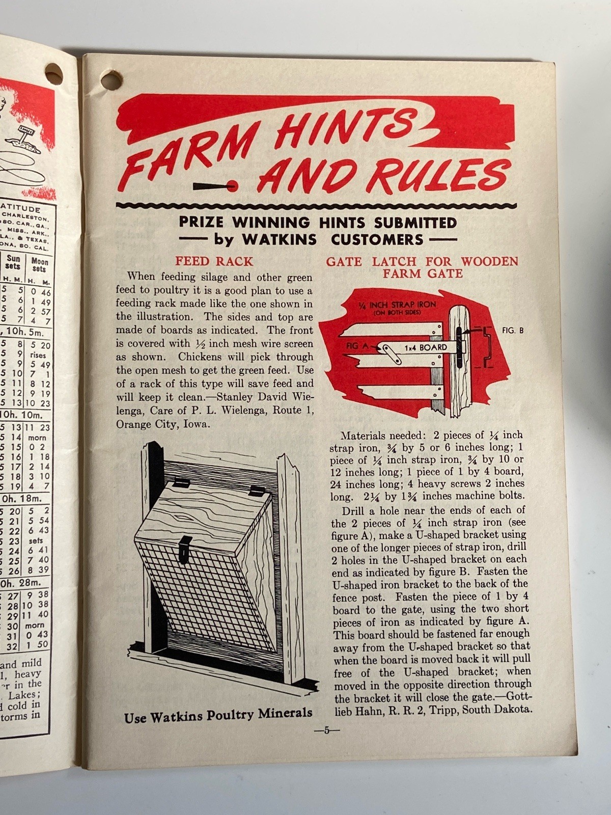 1947 Watkins Almanac Farm Hints Moon Phases Farming Techniques Planting Crops PB