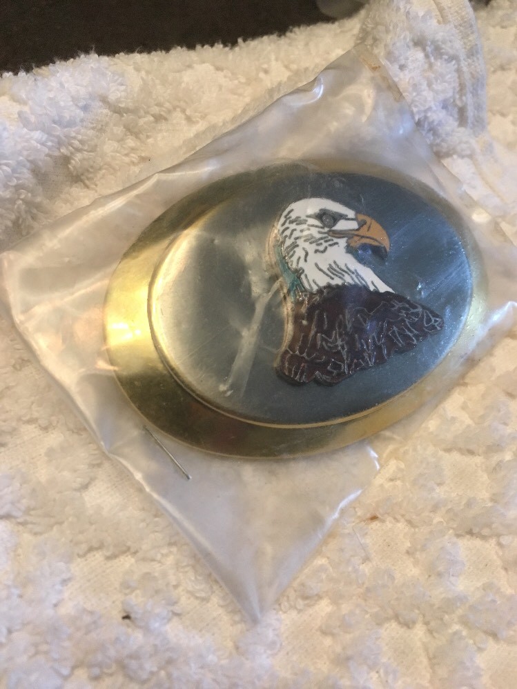 NEW Bald Eagle Enamel COLLECTOR BELT BUCKLE~Two Tone~HOOVER&rsquo;S MFG. CO Patriotic