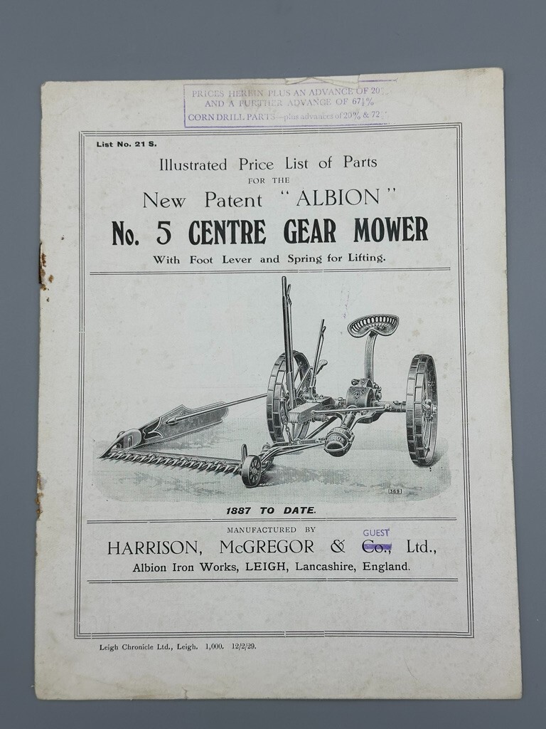 1929 ALBION MOWER Harrison McGregor FARM ADVERTISING Parts List