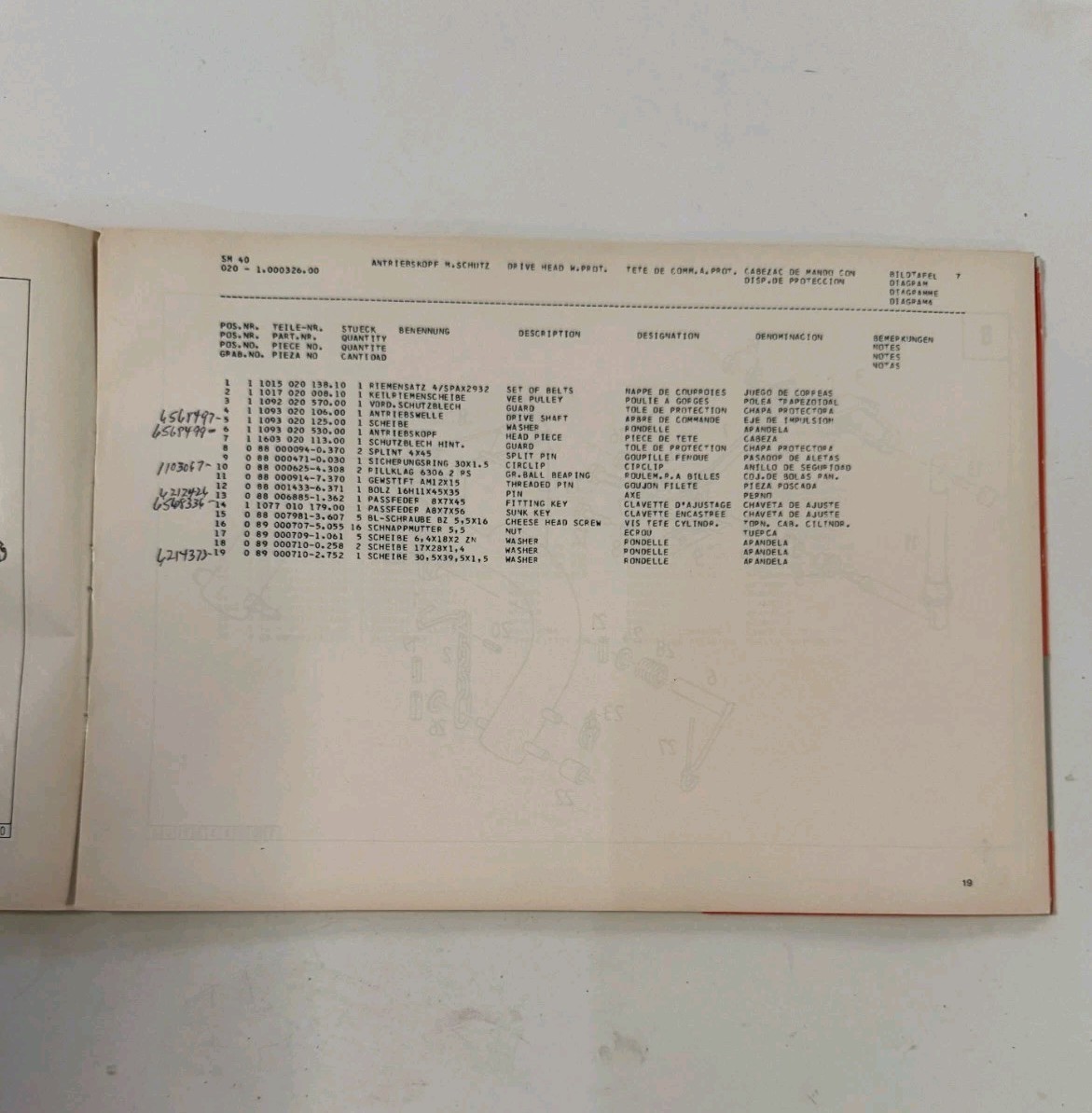 Deutz Fahr SM 40 Spare Parts List 1989