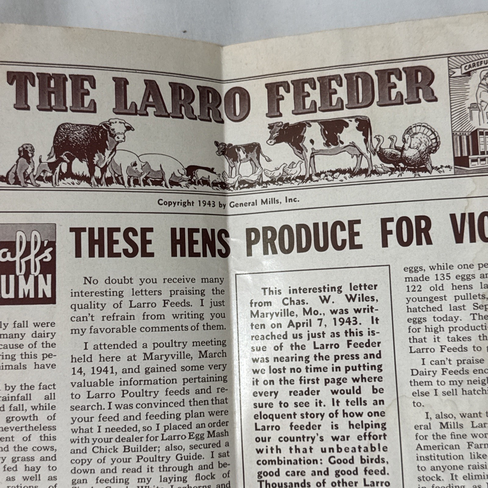 VTG General Mills The Larro Feeder 1943 Newsletter Vintage