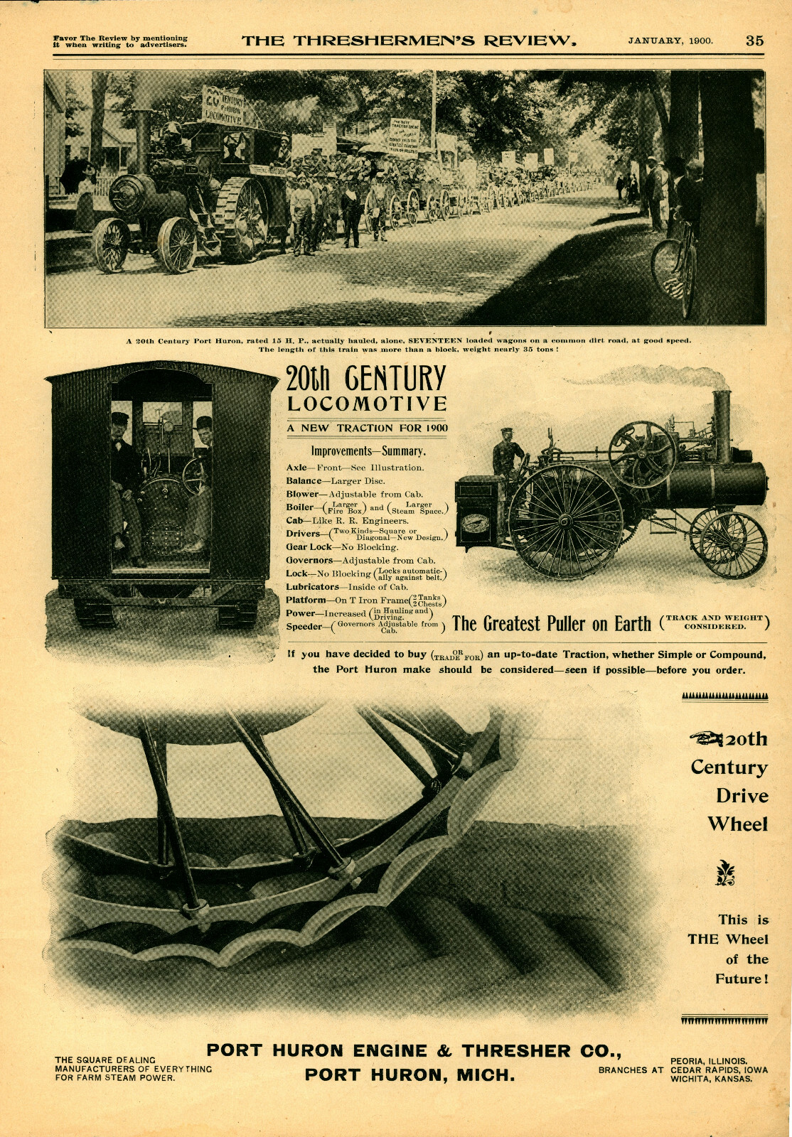 1900 Port Huron Engine & Thresher Co. Ad: 20th Century Locomotive, Michigan