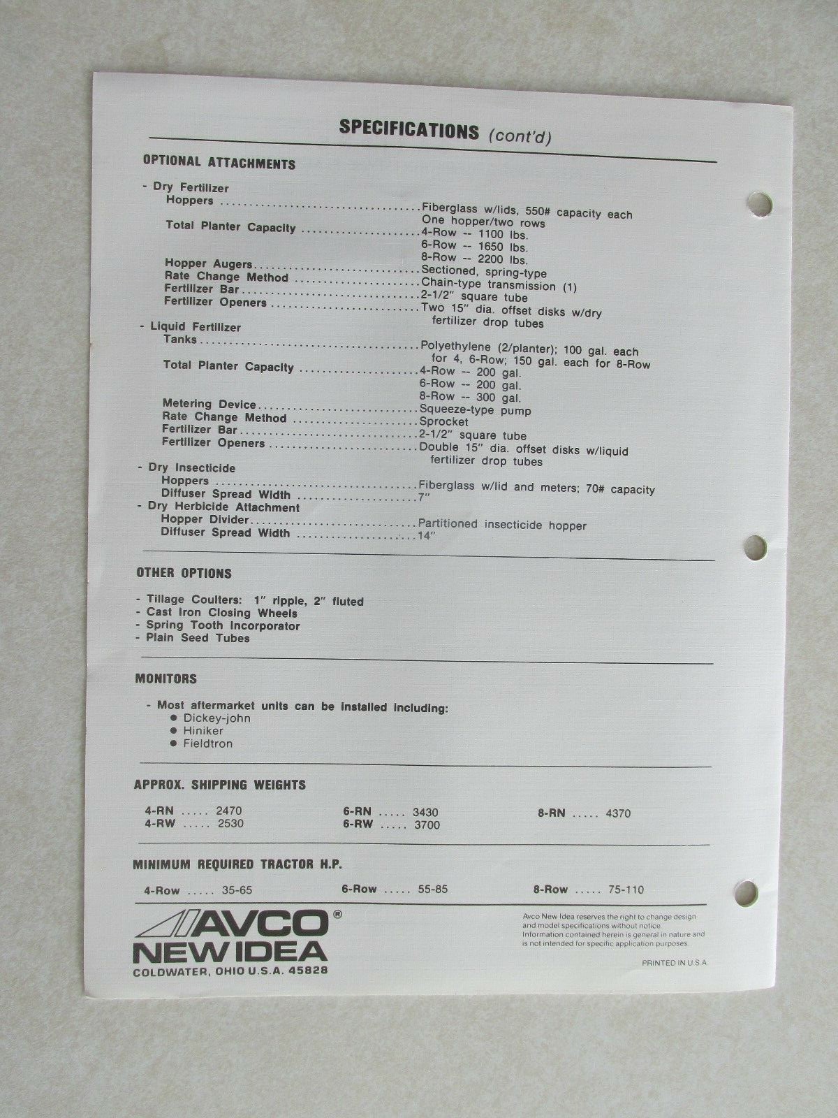 MBF22 AVCO New Idea Farm Equipment New Product Memo 900 series Planter 2 Differe