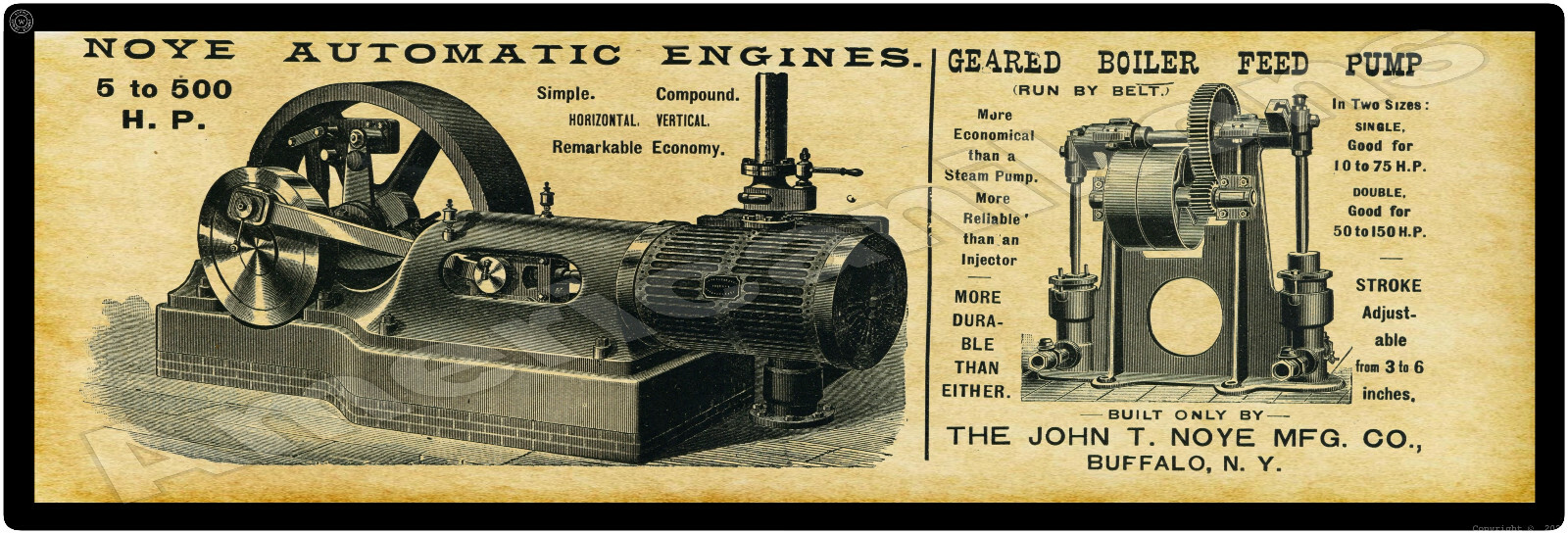 1895 John T. Noye Automatic Engines New Metal Sign: Buffalo, New York