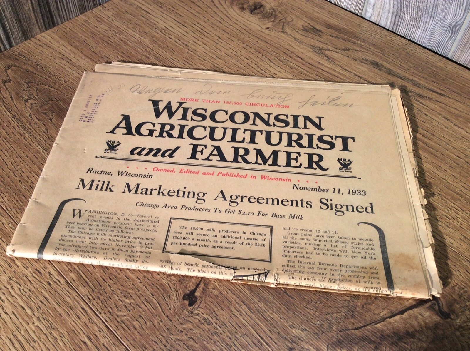 Antique “Wisconsin Agriculturist And Farmer” Newspaper 1933 Interesting Read C9