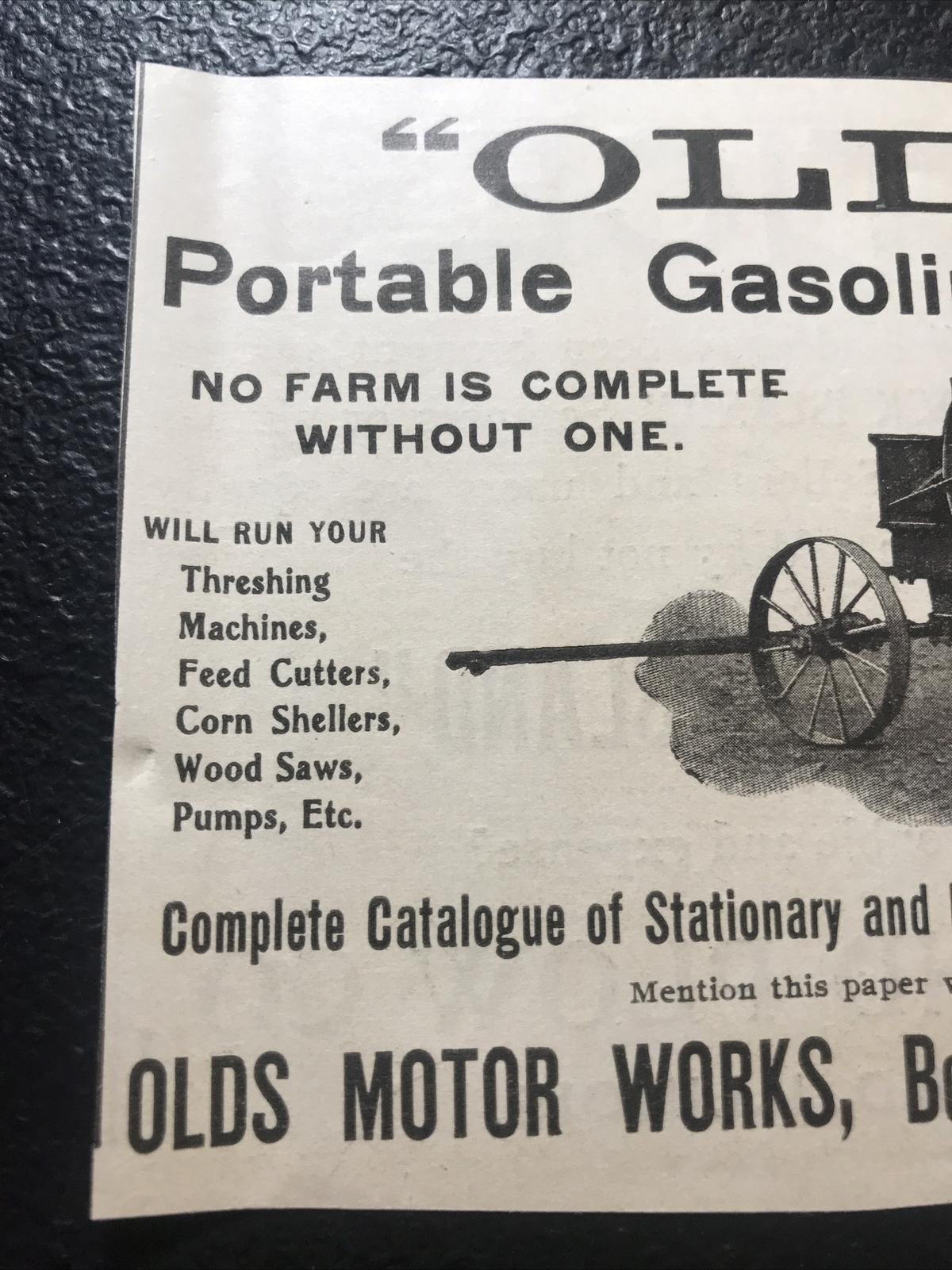 ORIGINAL 1900 Olds Motor Works Engines Farm Advertising – Detroit – Michigan