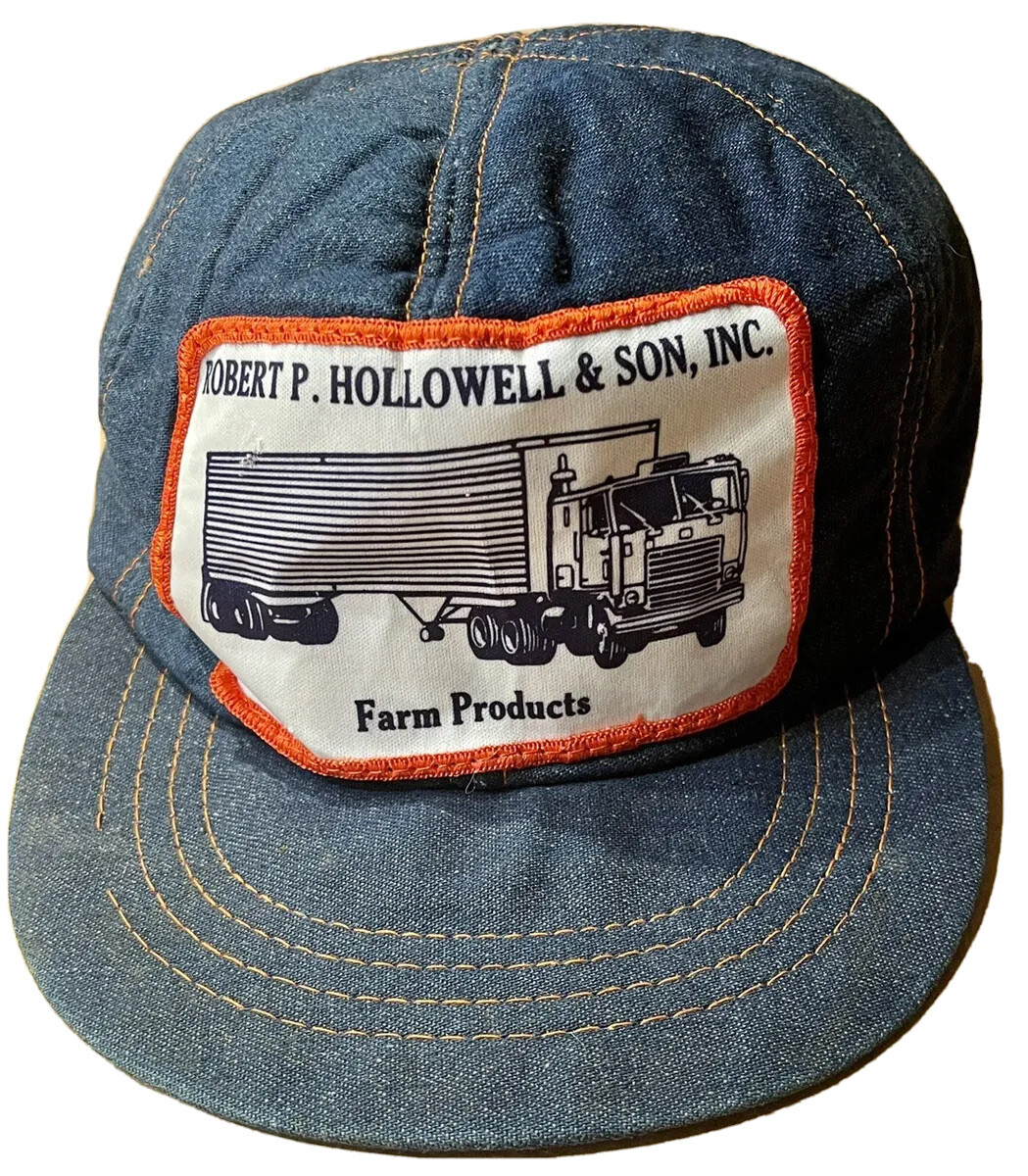 1970s 1980s SUNBURY, NC, ROBERT P. HOLLOWELL BLUE DENIM TRUCKER BASEBALL CAP