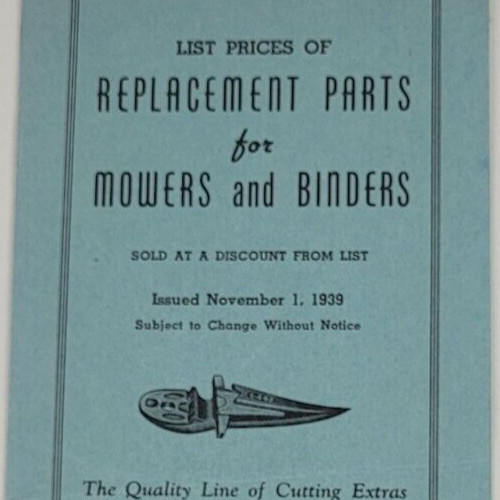 1939 Illinois Iron & Bolt Co. Mowers Blades Replacement Parts Price List Indy