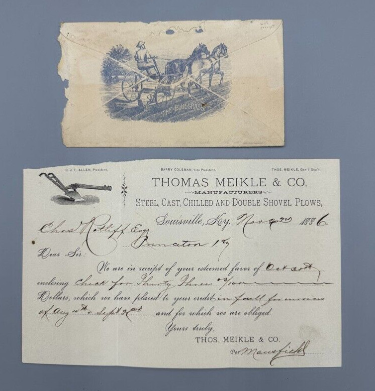 1886 Kentucky BLUEGRASS PLOW Meilke Farm Advertising Illustrated POSTAL COVER