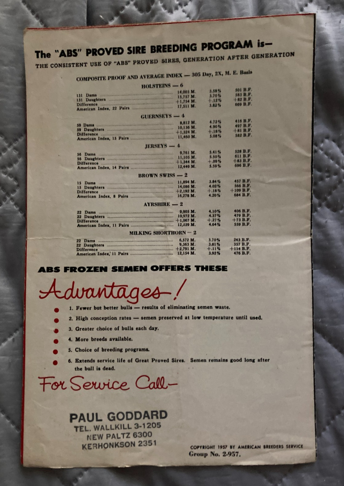 1957 American Breeders Service Foldout Brochure Artificial Breeding Dairy Cattle