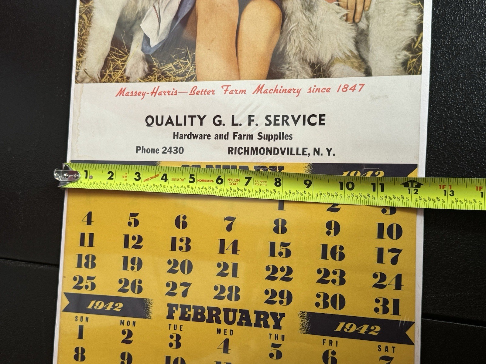 Ultra Rare Large Massey Harris Tractor Co Advertising Calendar 1942 App 25” Tall