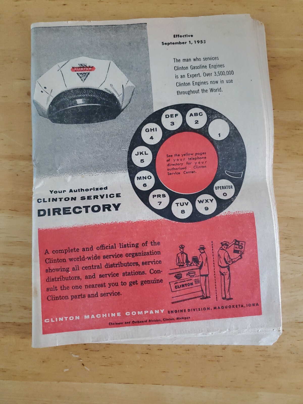 Vintage 1955 Authorized Clinton Service Directory Clinton Machine Co. Gas Engine