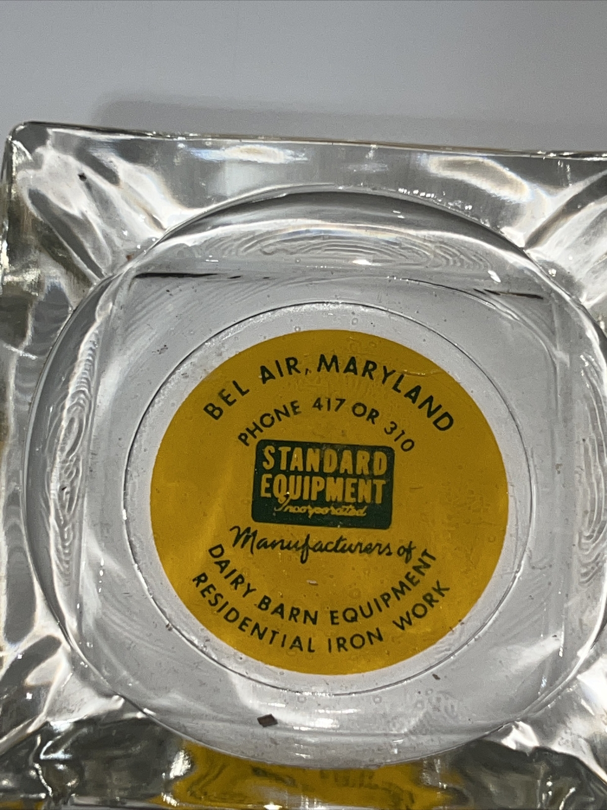 Vintage Glass Ashtray Standard Dairy Barn Equipment Co Bel Air Md