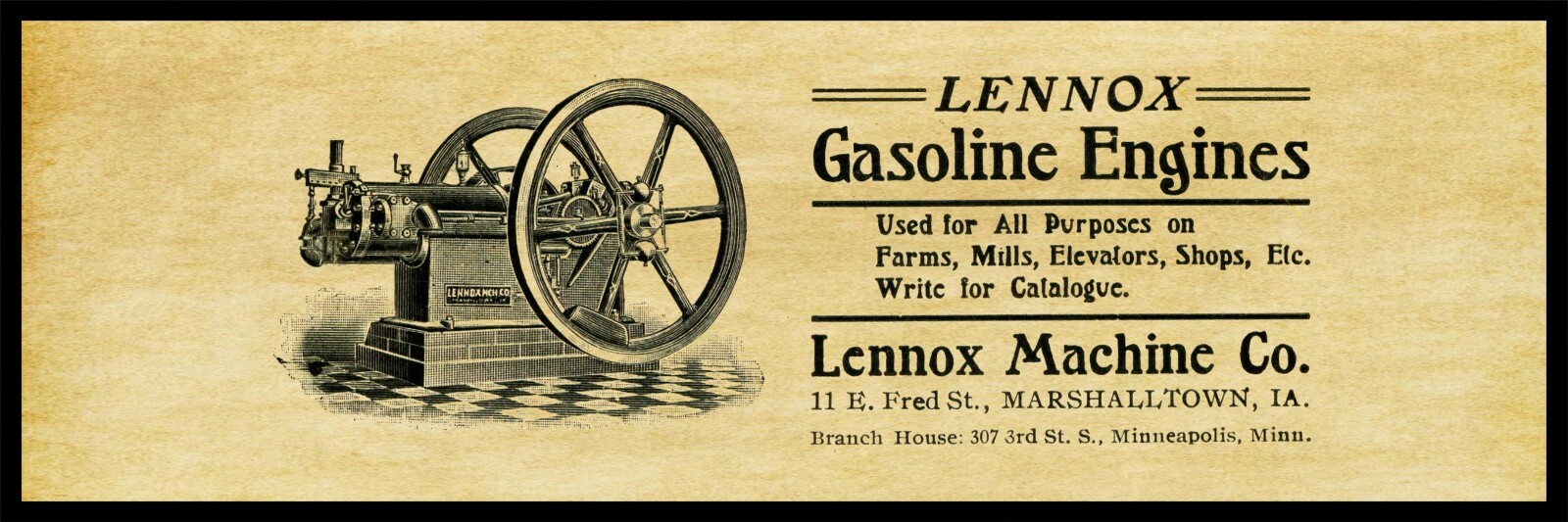 1905 Lennox Gas Engines of Marshalltown, Iowa NEW Metal Sign – 6&Prime;x18&Prime;