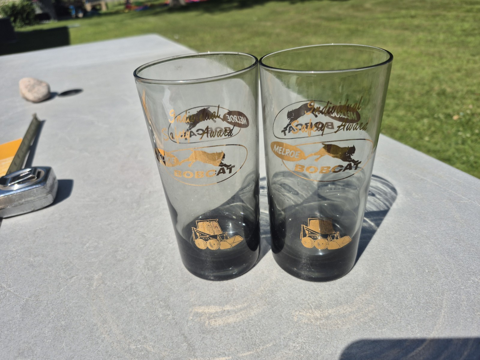 Vintage Pair / Set of 2 Melroe Bobcat Co. Safety Award 12oz Drinking Glasses