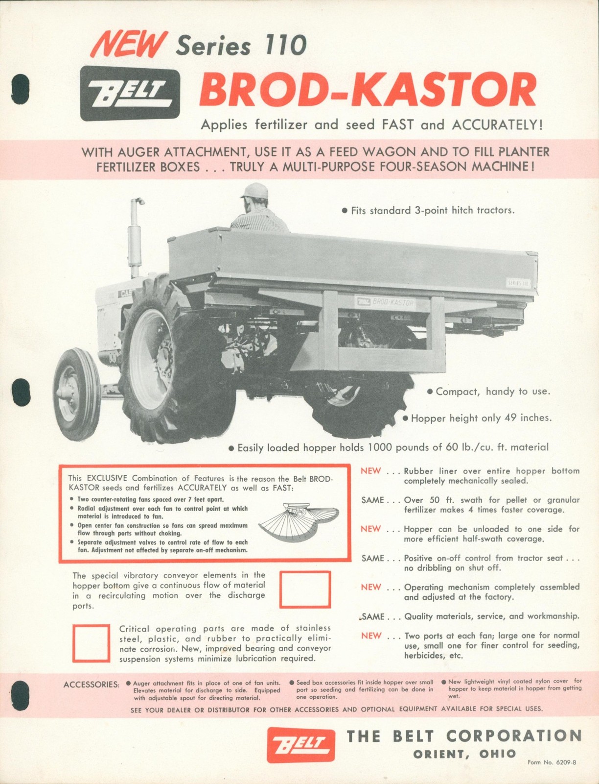 c1962 Belt Seed Broadcaster Brod-Kastor Dealer Brochure Farm Orient OH 110 210