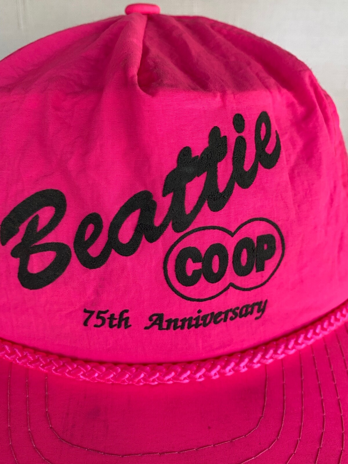 Vintage Beattie Kansas Co-Op Advertising Hat 75th Anniversary Neon Pink Farm Ag