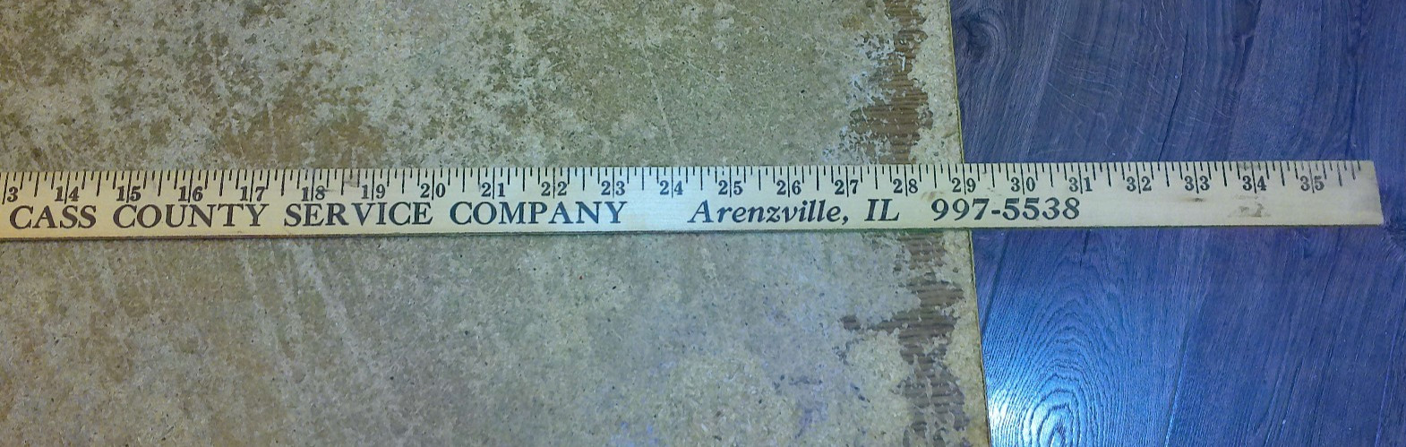 36&Prime; long wood yardstick F.S. cass county service co. virginia,il. used