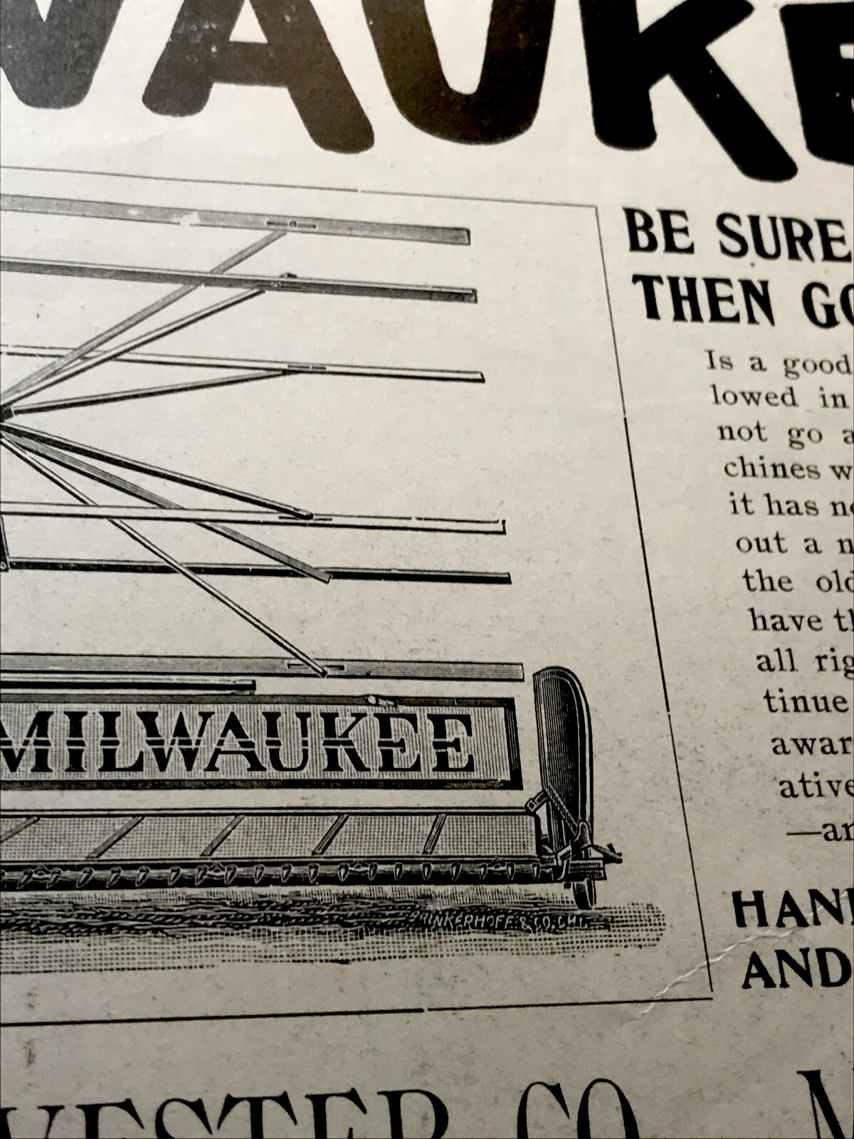 ORIGINAL 1897 Milwaukee Harvester Co. Farm Implement Advertising – Wisconsin
