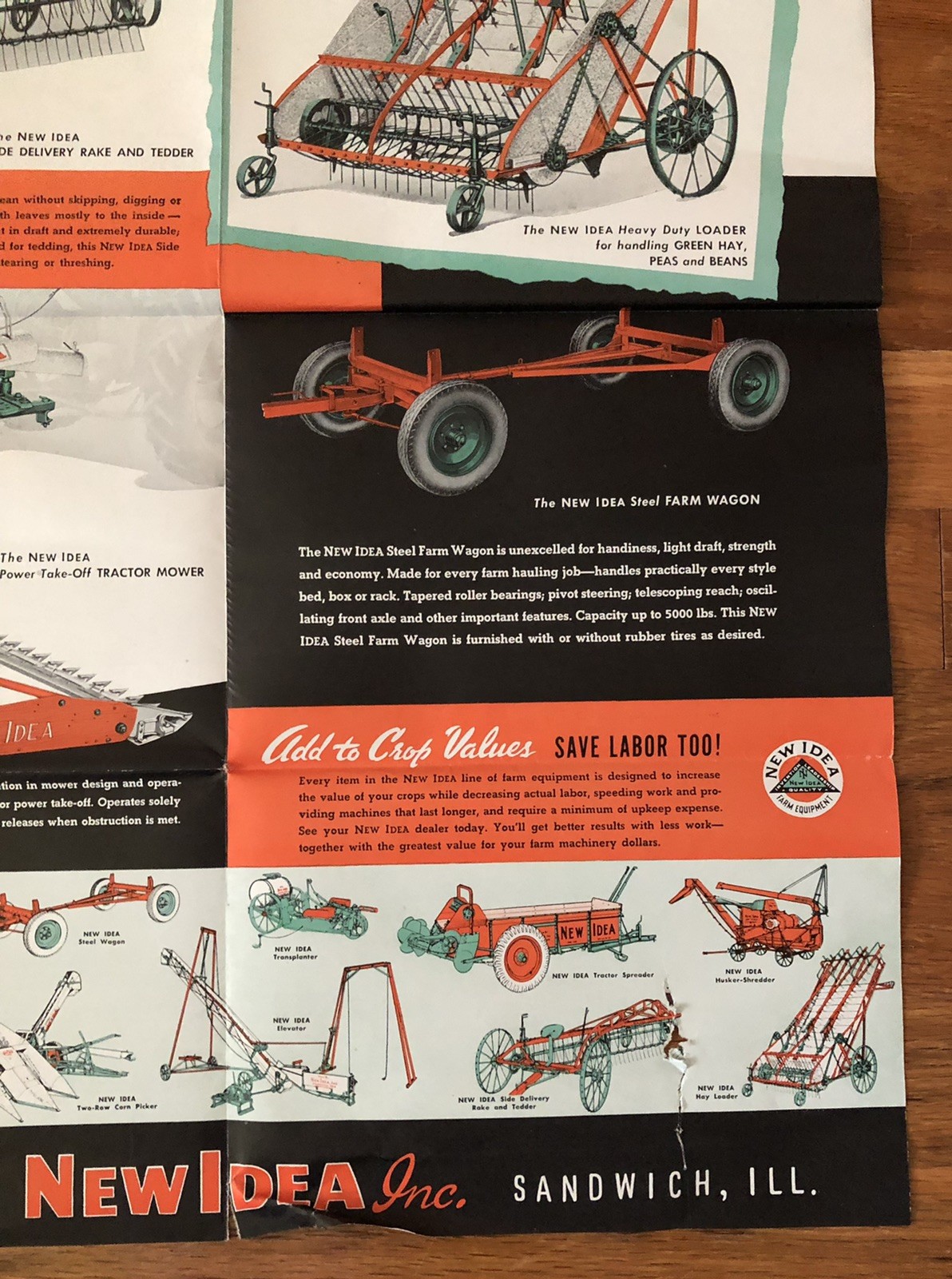Vintage NEW IDEA Farm Tractor Hay Loader Mower Advertising Brochure Poster