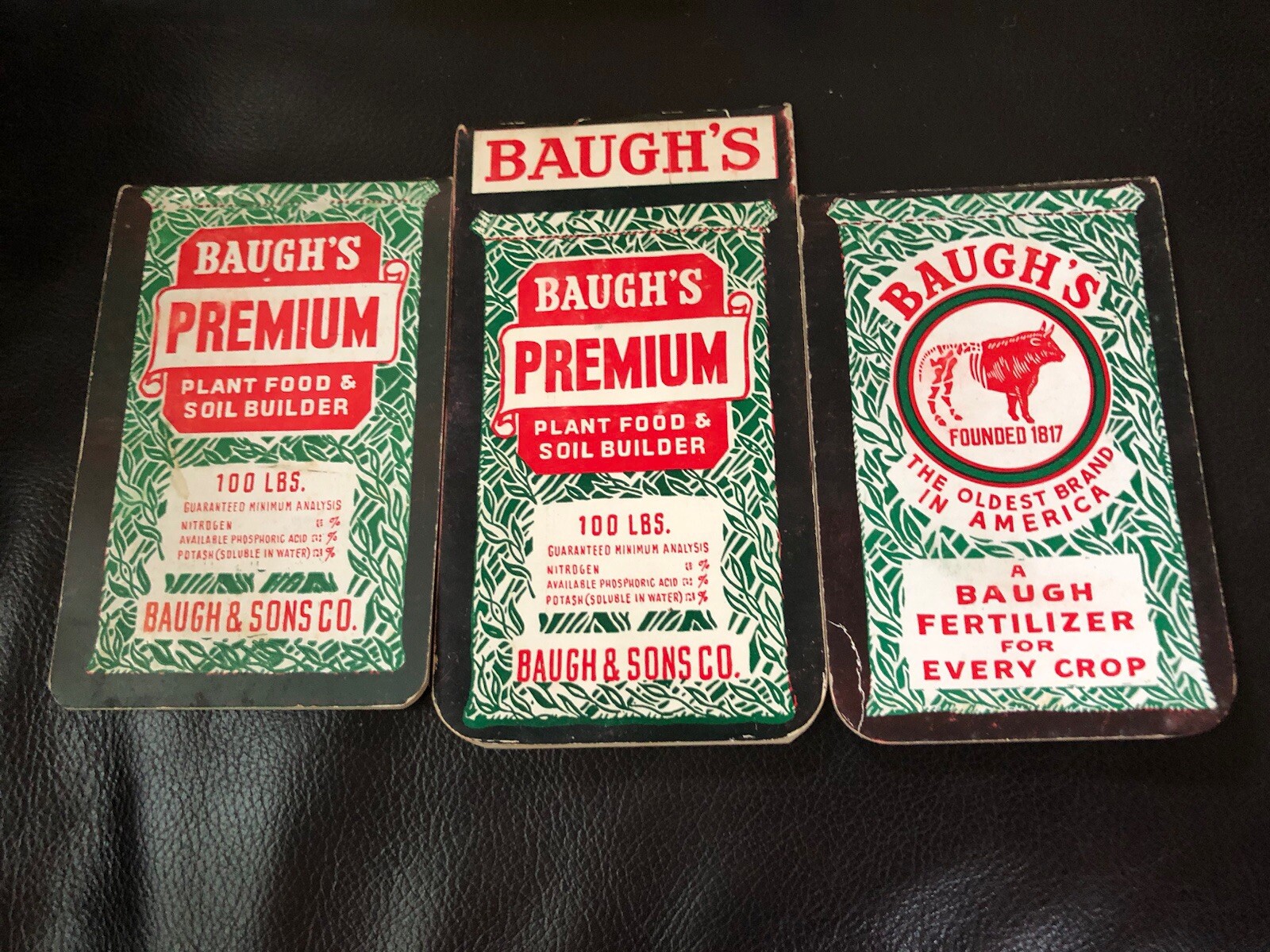 Lot of 3 Baugh&rsquo;s Premium Plant Food Pocket Note Pad Advertising Old Store Stock