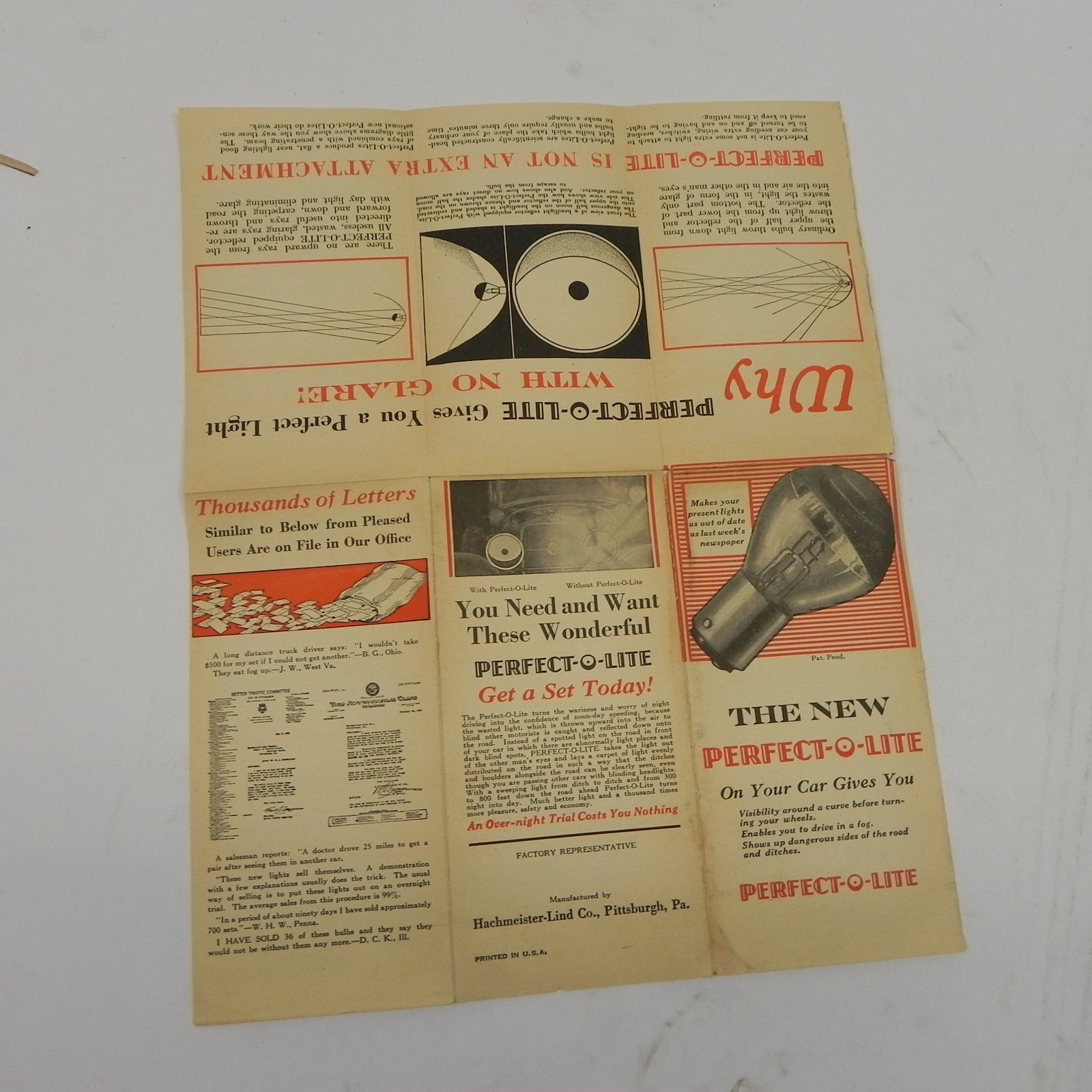 VINTAGE 1930S PERFECTO LITE SALES BROCHURE MAILOUT JOBBER DEALERSHIP AD
