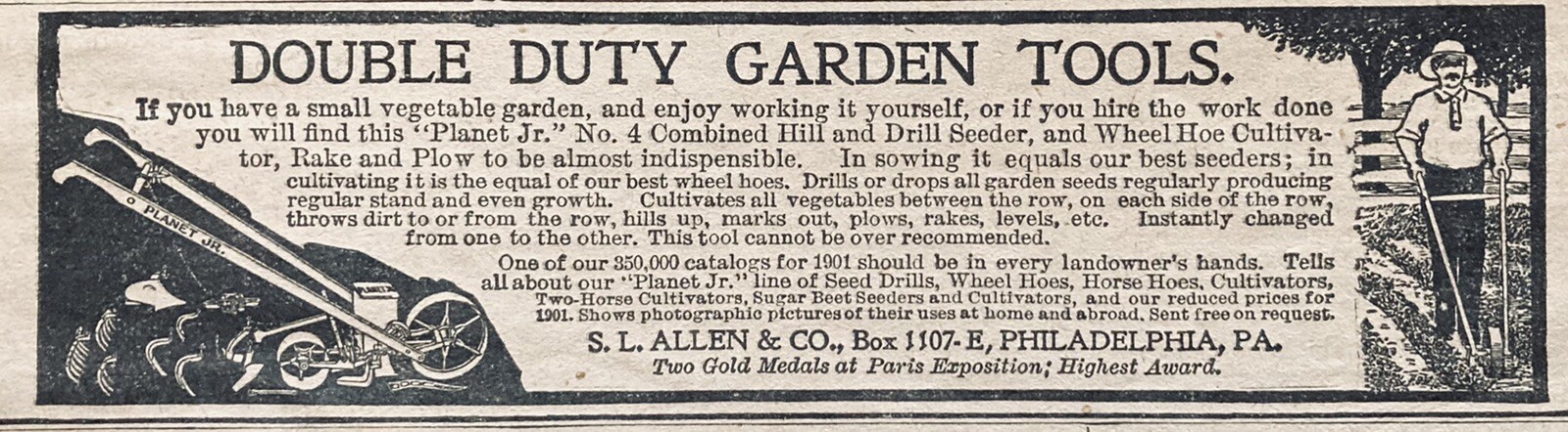 1901 AD.(XH11)~S.L. ALLEN CO. PHIL., PA. PLANET JR. NO.4 HILL AND DRILL SEEDER