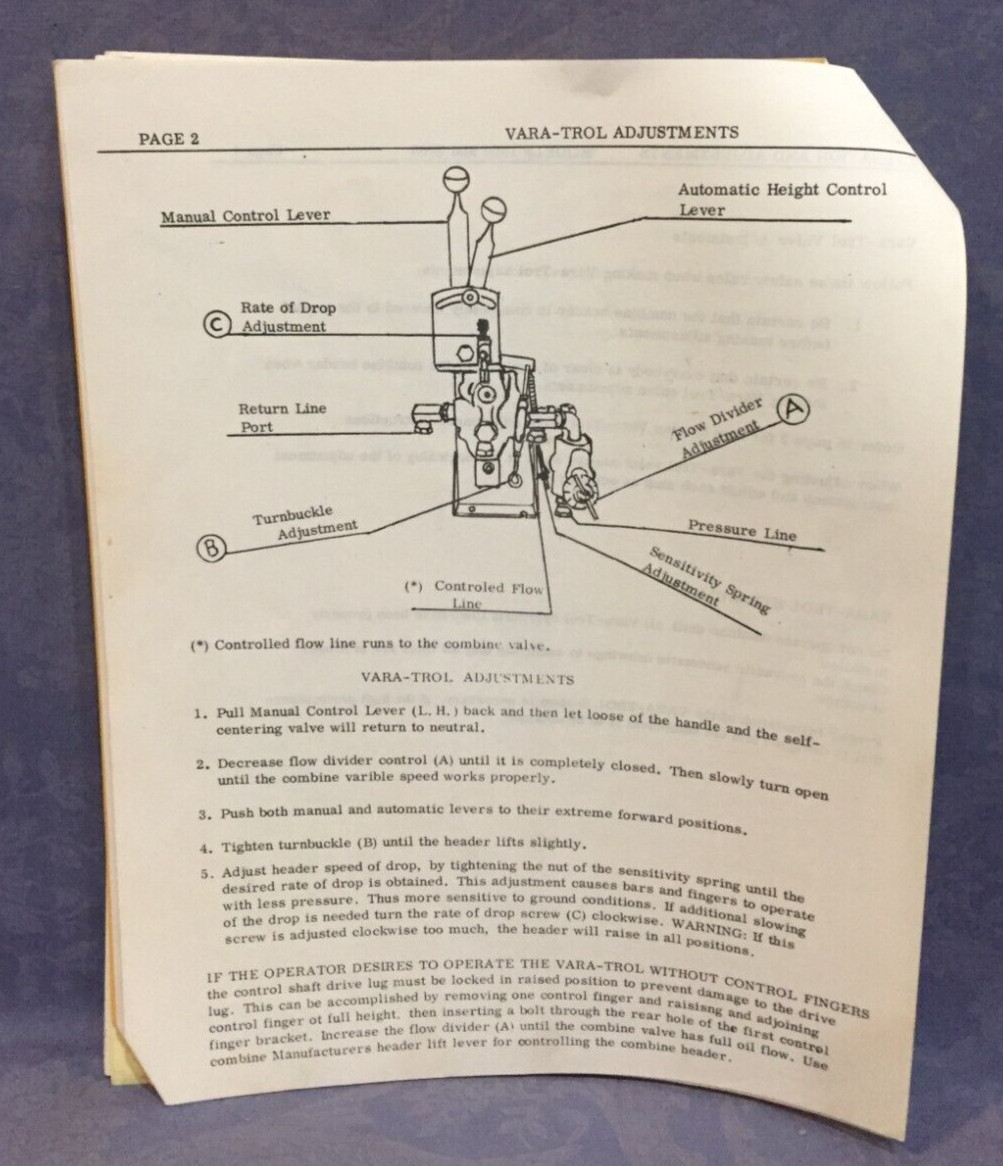 Kelley Farm Equipment Vara-Trol Multi-Crop Header Control VT 2000 Sales Brochure