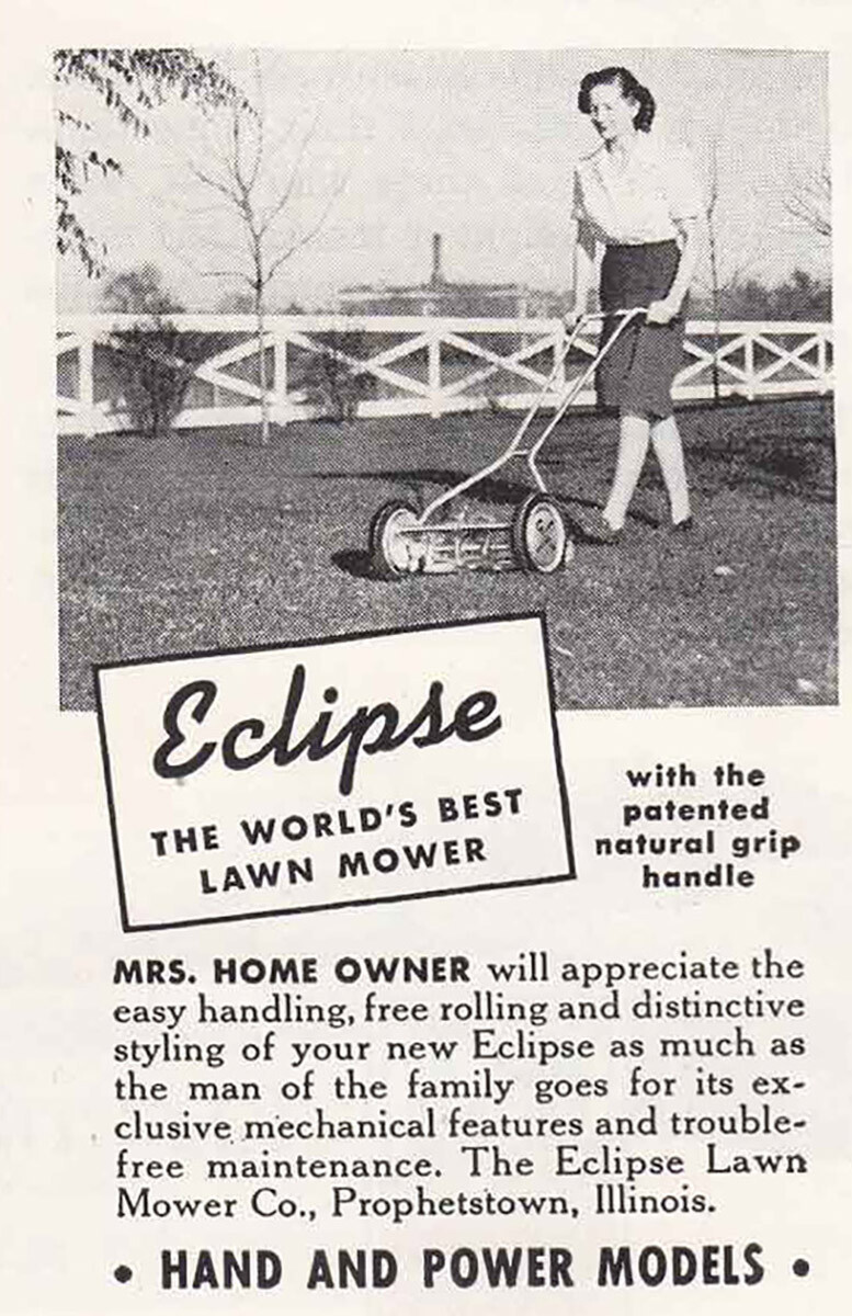 1947 Eclipse Lawn Mower: Mrs Home Owner Vintage Print Ad