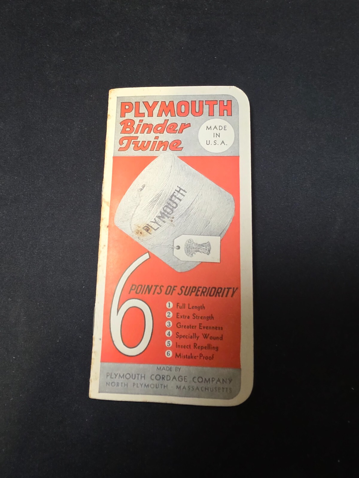 Vintage USED 1938 Plymouth Binder Twine Cordage Co. Pocket Memo Note Book